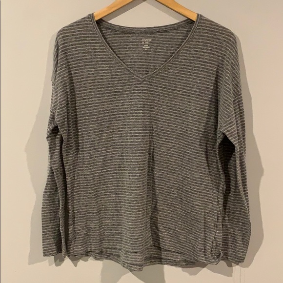 crown & ivy Tops - crown & ivy - grey striped long sleeve tee